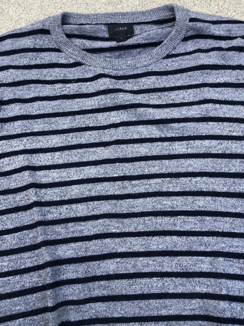 J. CREW Striped Pullover Sweater Men's LARGE Grey Long Sleeve Sweatshirt